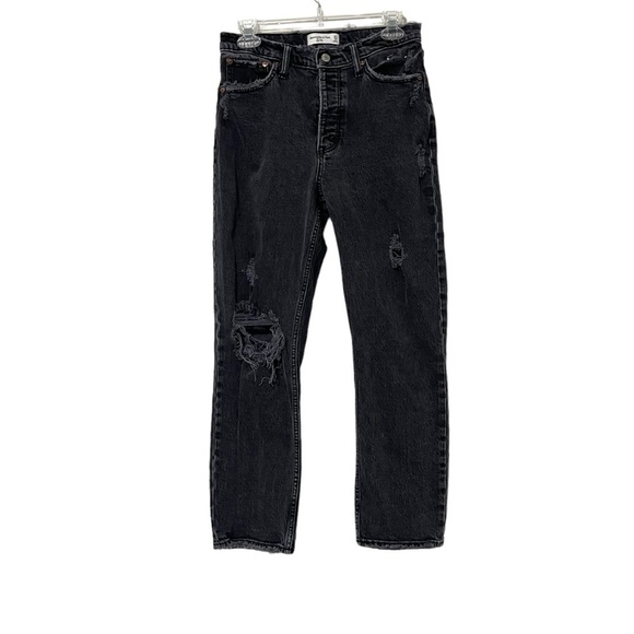 Abercrombie & Fitch Size 27 Black The Dad High Rise Distressed Jeans Relaxed - Picture 1 of 7